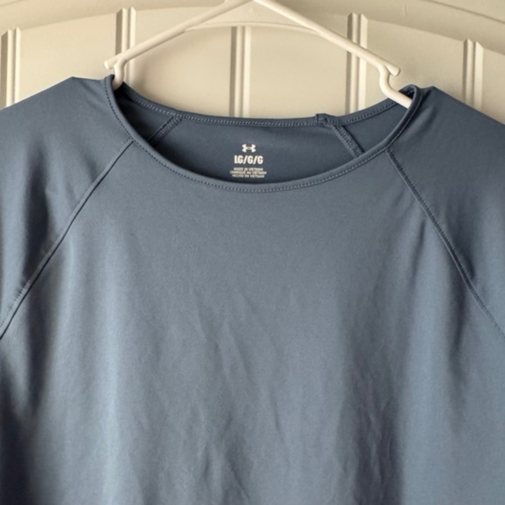 Under Armour Womens Blue Mesh Panel Open Back Short Sleeve Workout‎ Top Large - Picture 3 of 9